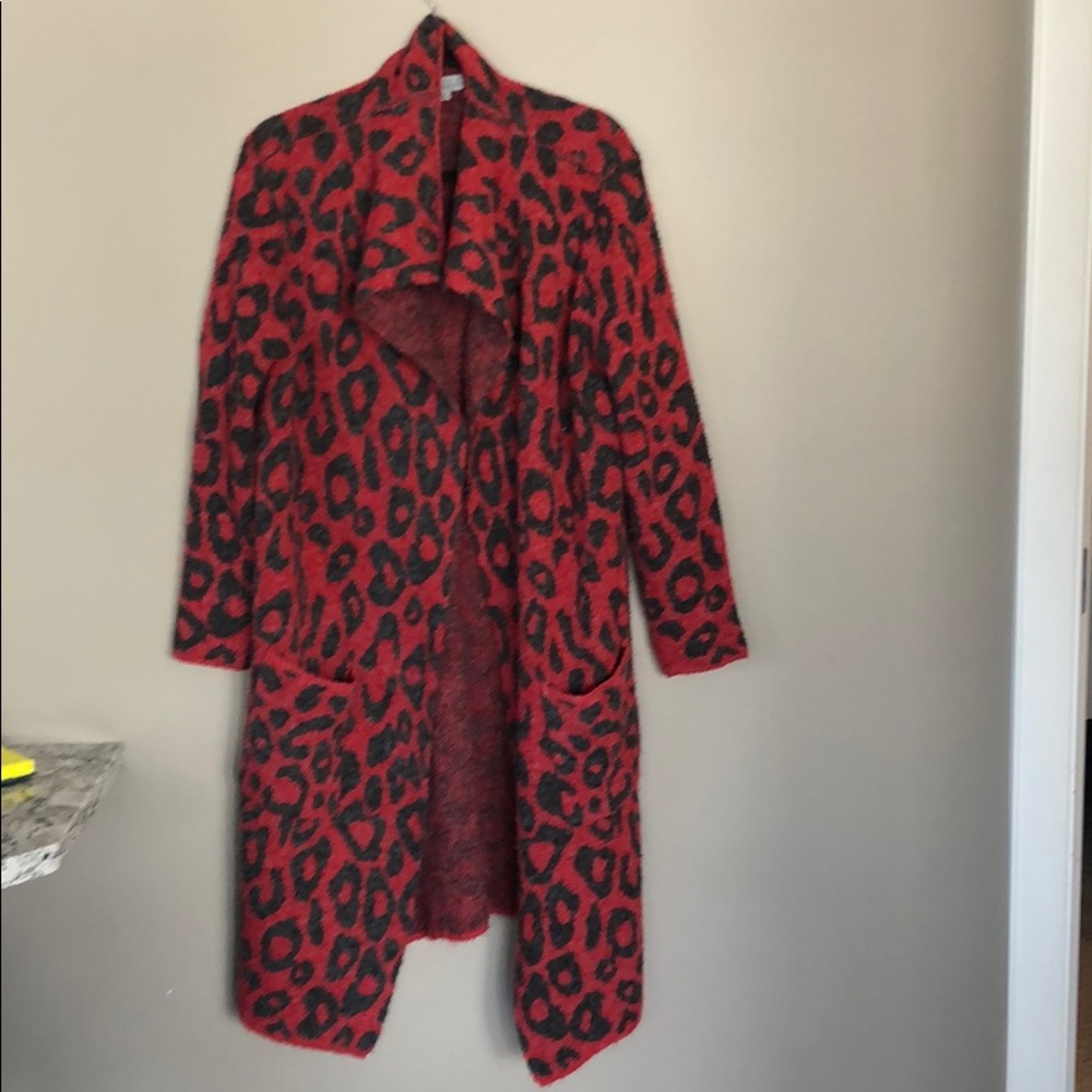 Red and black long cardigan
